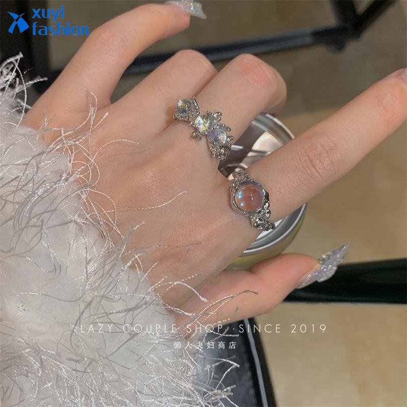 2pcs / Set Cincin Batu Opal Gaya Elegan Untuk Wanita