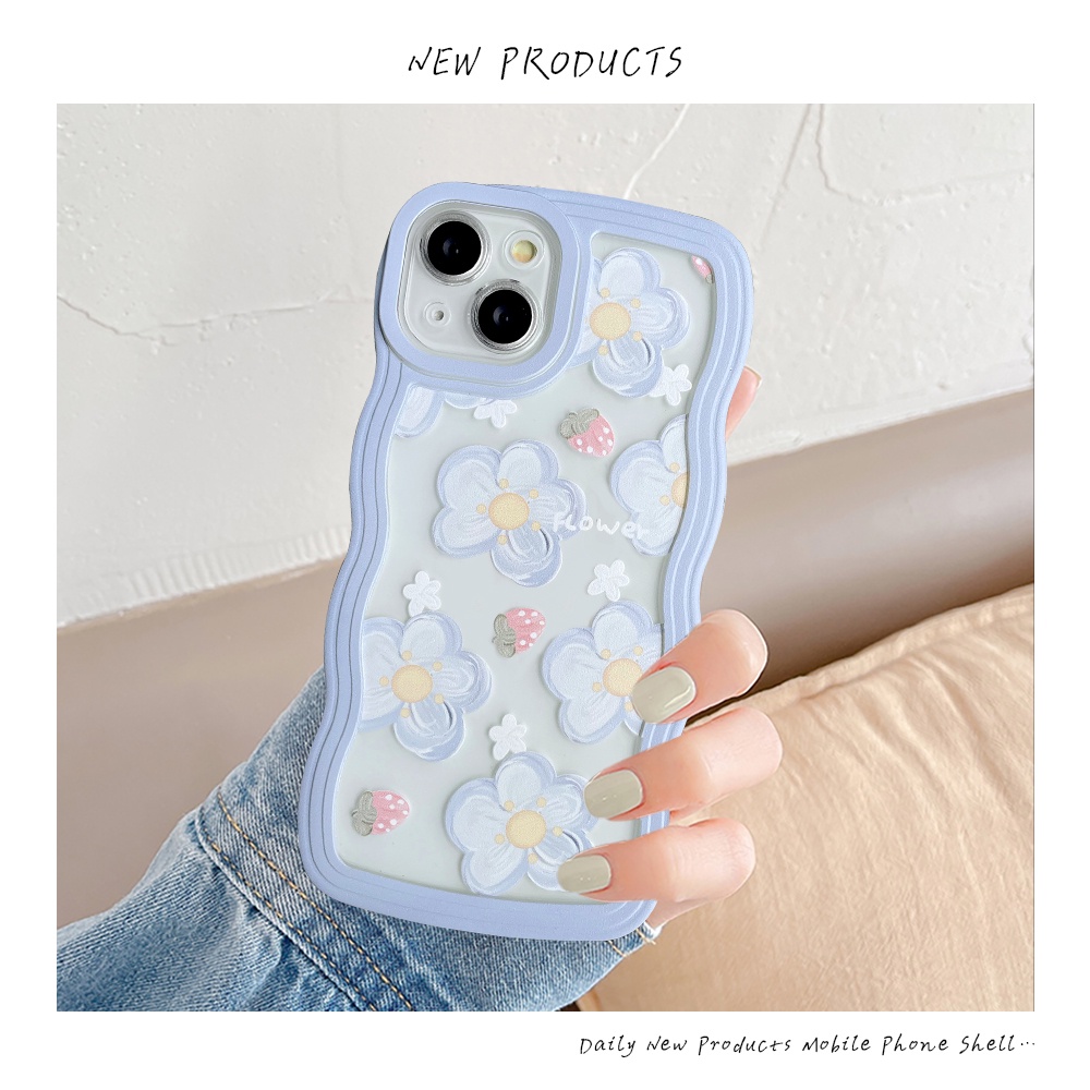 Soft Case Realme C53 C55 10 9 9I C33 C30 8I 7I 5 6i 9Pro+5s 5i 7 8 8Pro C15 C17 C21Y C25s C35 C11 C12 C25 C25Y C20 C20A Bingkai Gelombang Fresh Strawberry Flowers Shockproof Soft Cover