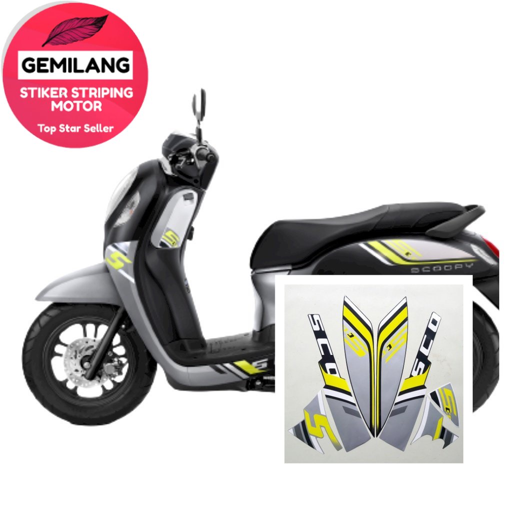 Striping Decal Polet Sticker motor Honda scoopy sporty 2022 2023 hitam-abu stiker list body motor