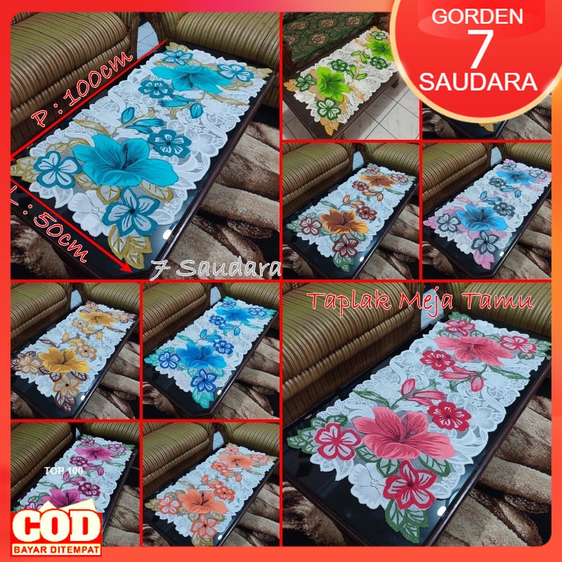 Taplak Meja Ruang Tamu Murah Premium Tebal Full Bordir Motif Bunga Minimalis Polos Karakter Import T