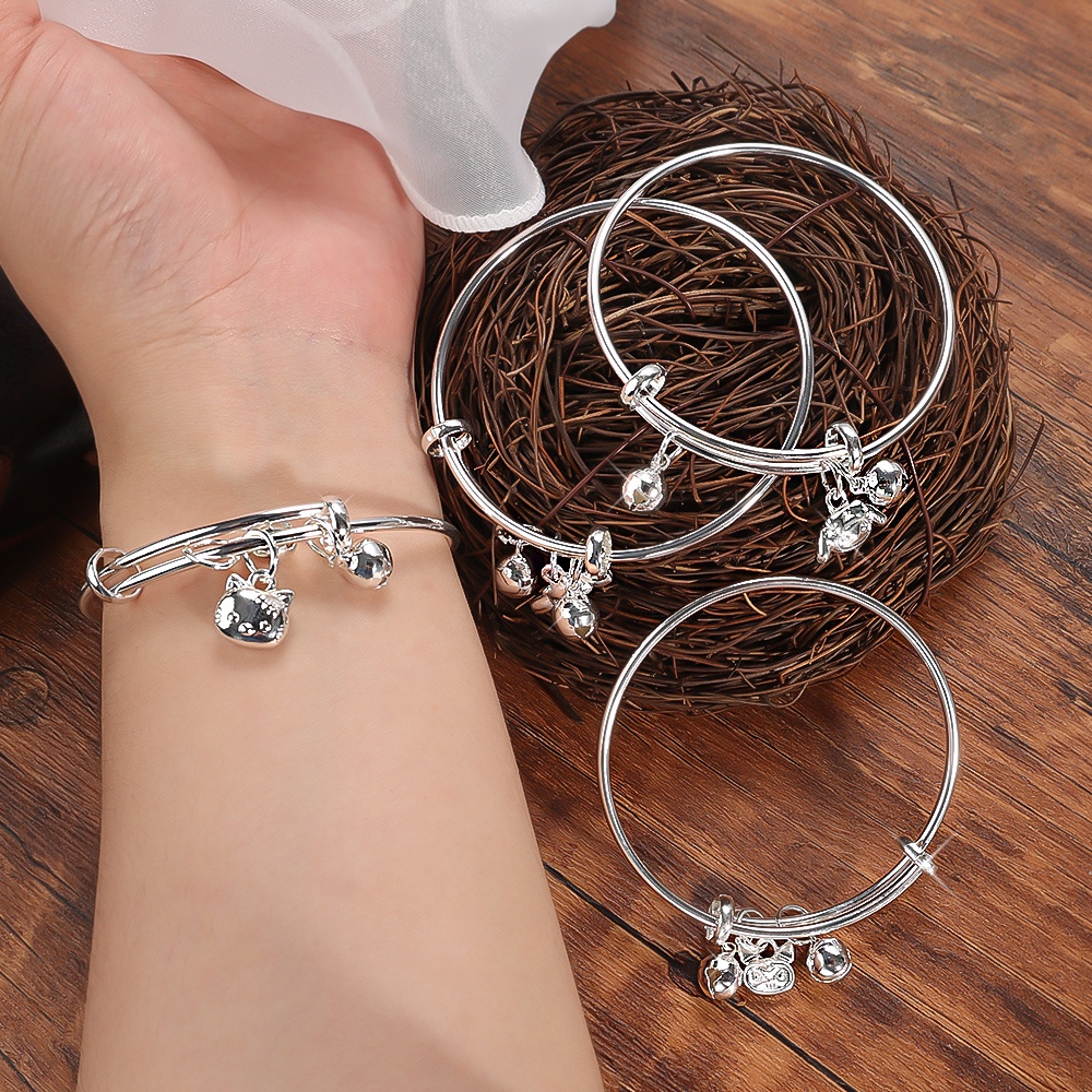 Gelang Bangle Model Terbuka Dapat Disesuaikan Warna Silver Gaya Korea Untuk Wanita