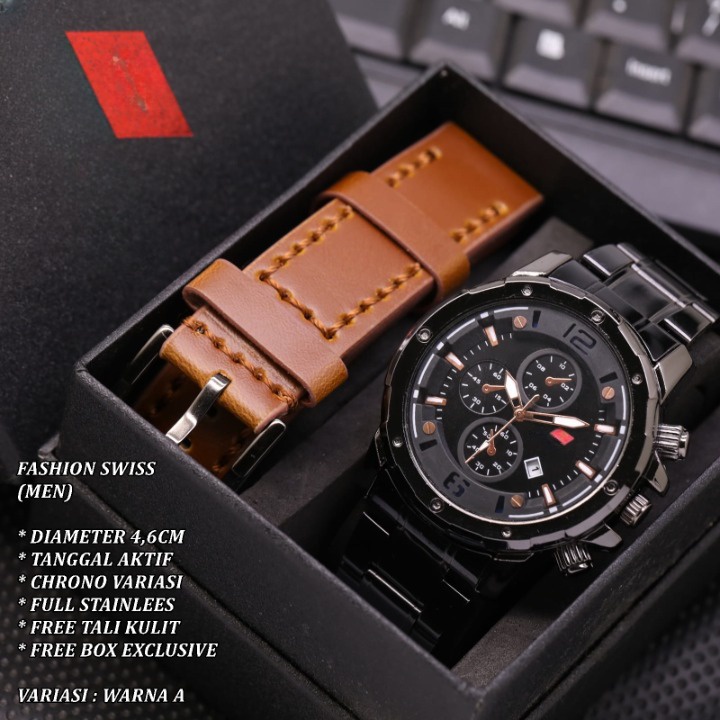 (FREE BOX) JAM TANGAN PRIA FASHION LS-0006 FULL STAINLEES TANGGAL AKTIF FREE TALI KULIT