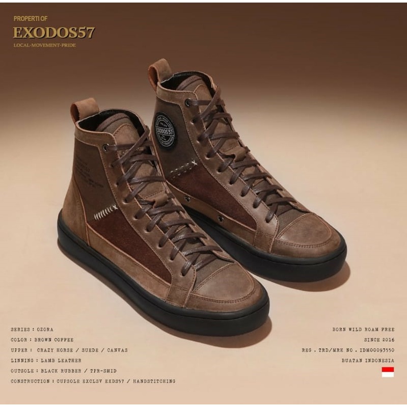 Sepatu Sneaker Kulit Pria Exodos57 - Ozora - Brown Cofee