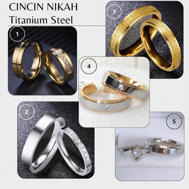 CINCIN COUPLE PREMIUM/ CINCIN NIKAH TITANIUM LAPIS EMAS, STAINLESS STEEL 316L ANTI KARAT, CINCIN TUNANGAN IMPORT