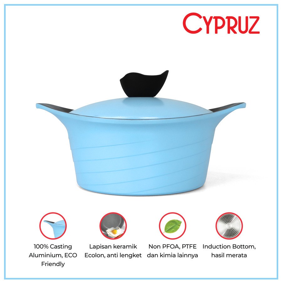 Panci Cypruz Casserole Diecast 24cm Colour PI-0931 Panci + Tutup