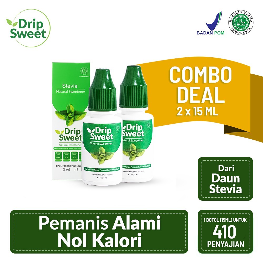 

Drip Sweet Combo Paket 15ml Dripsweet Natural Sweetener Pemanis Alami Ekstrak Stevia Cair Tetes
