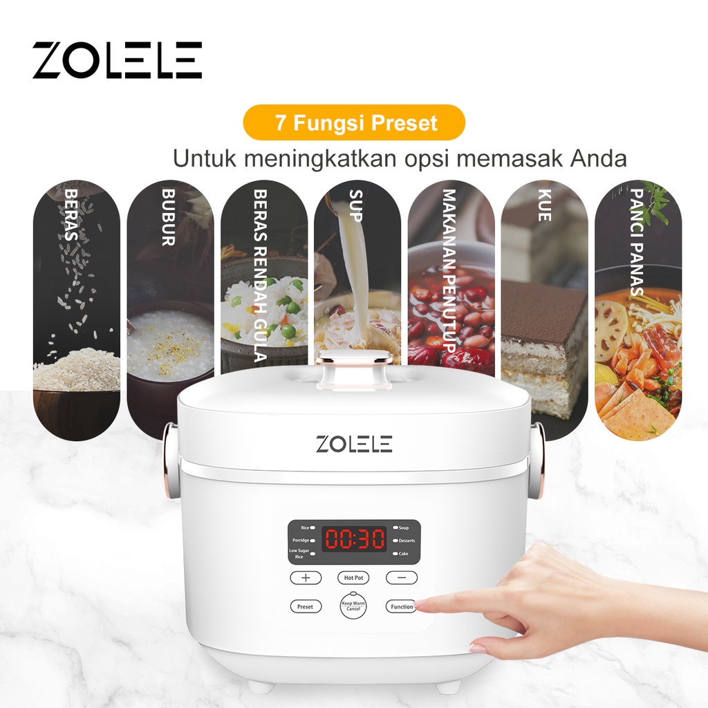 ZOLELE Smart Rice Cooker Micro Digital Besar 1.2L Penanak Nasi Hangat Low Carbo 3-5 Porsi Alat Masak Nasi Processor Cooker Low Sugar Penanak Elektrik Multi Cooking Pot ZB500