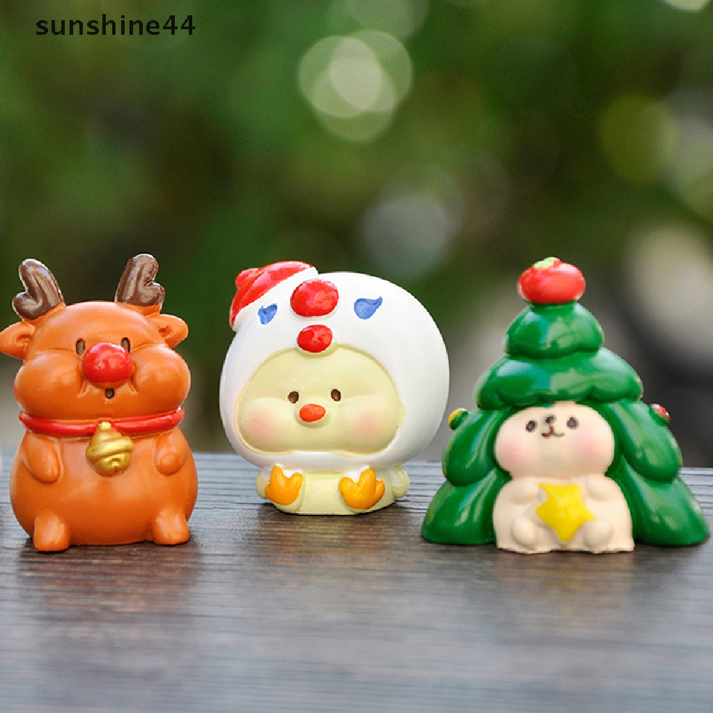 Sunshine 1Pc Miniatur Santa Claus / Rusa Natal Bahan Resin Untuk Dekorasi Taman