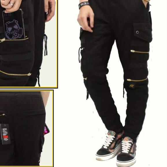 Celana Jogger Zipper Pria Jogger Panjang Resleting - Hitam, S