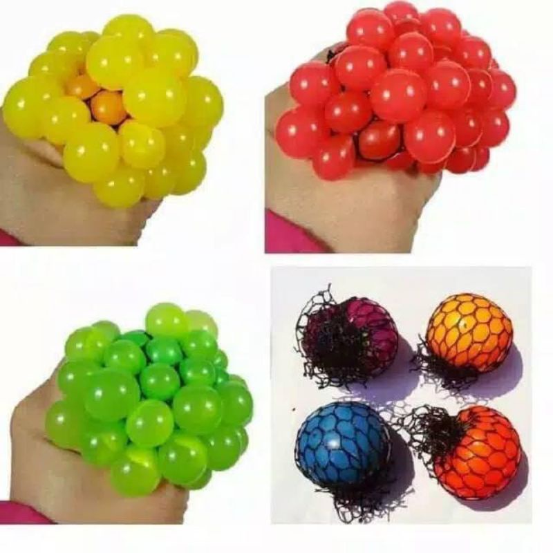 SQUISHY RAINBOW DELUXE MESH DELUX ANTI STRESS BALL BOLA ANGGUR IMPORT PENGHILANG STRESS