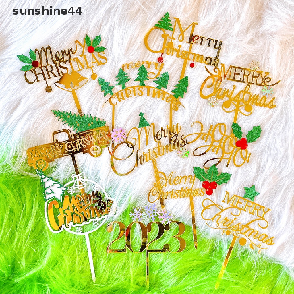 Sunshine 1Pc Topper Kue Desain Merry Christmas Bahan Akrilik Untuk Dekorasi