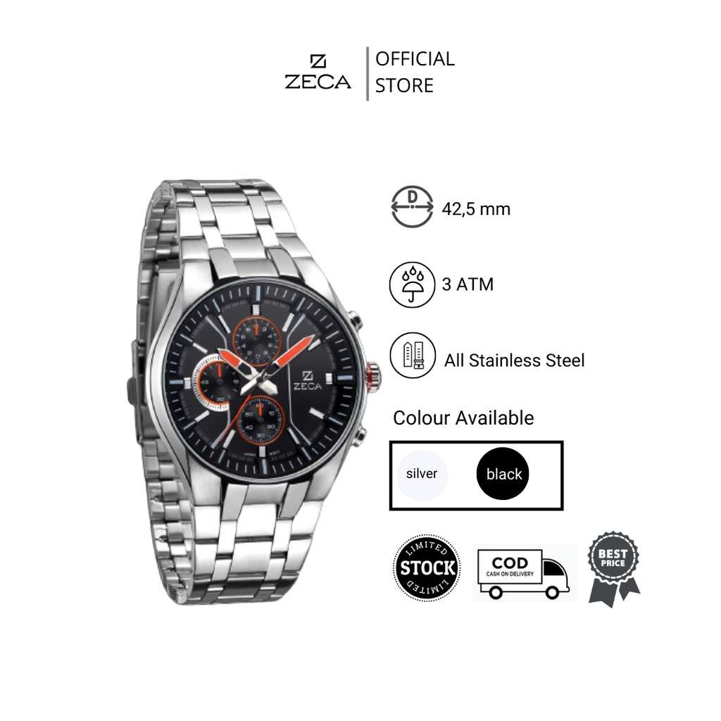Zeca  Jam Tangan Pria Stainless Steel Chrono Original Bergaransi Anti Air 234M series
