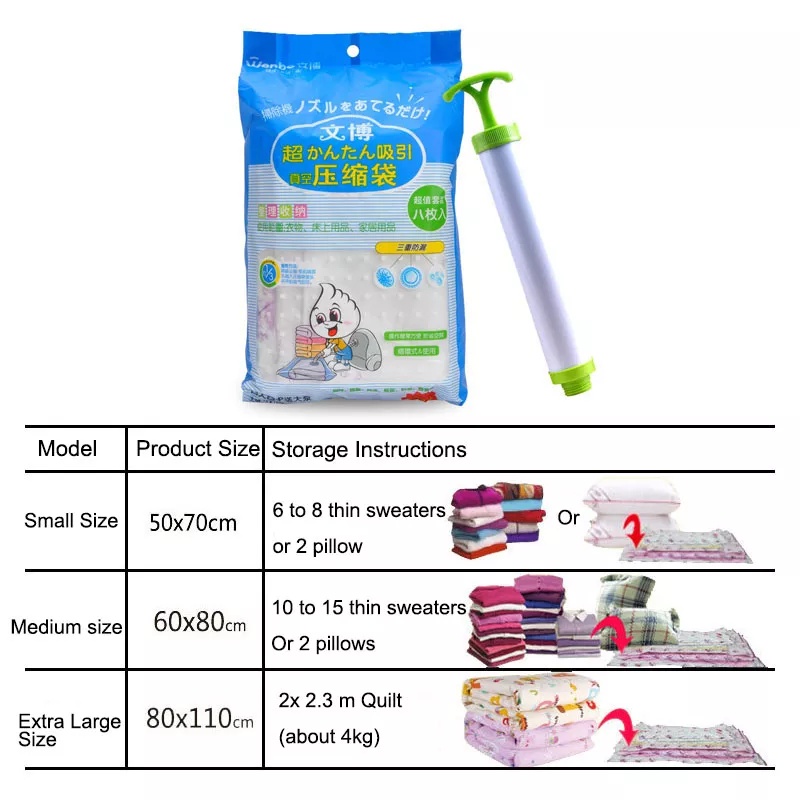 Vacuum Bag WNBO WB-80 Isi 8 Plus Free Pompa Manual ( 3+3+2 ) / Vacuum Vacum Wenbo