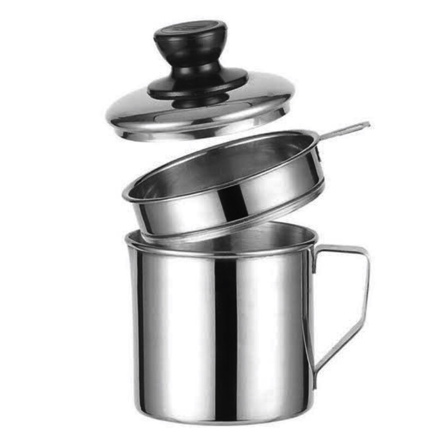 Saringan Minyak / OIL POT Jelantah Sisa Wadah Tempat Gorengan Gelas Stainless Steel Oil Pot Kotakin