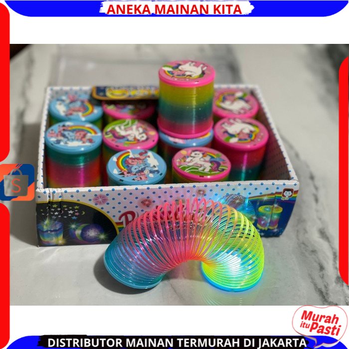 Mainan Anak Per Pegas Pelangi Jumbo Rainbow Spring Slinky Magic Warna Pelangi Ada Lampu