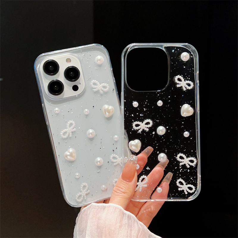 Case Transparan Desain Pita Mutiara Untuk IPhone 14 13 Pro Max 11 12 Pro Max X XS XsMax XR 13 12 Mini 14 Plus