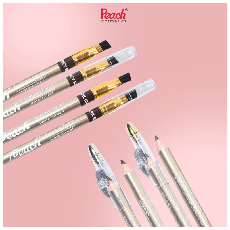 PEACH Eyebrow Pencil Waterproof Dengan Sponge / Dengan Brush | Dark Brown / Grey Brown / Brown / Black | Pensil Alis Murah