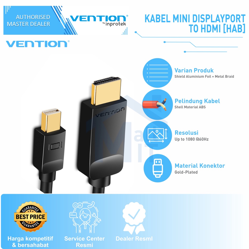 (Bisa Cod) Vention Kabel Conveter Mini DisplayPort MiniDP to HDMI FullHD 1080 HAB