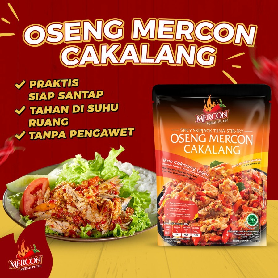 

OSENG MERCON CAKALANG MERCON MERAH PUTIH 150 GRAM, PEDAS LENGKAP