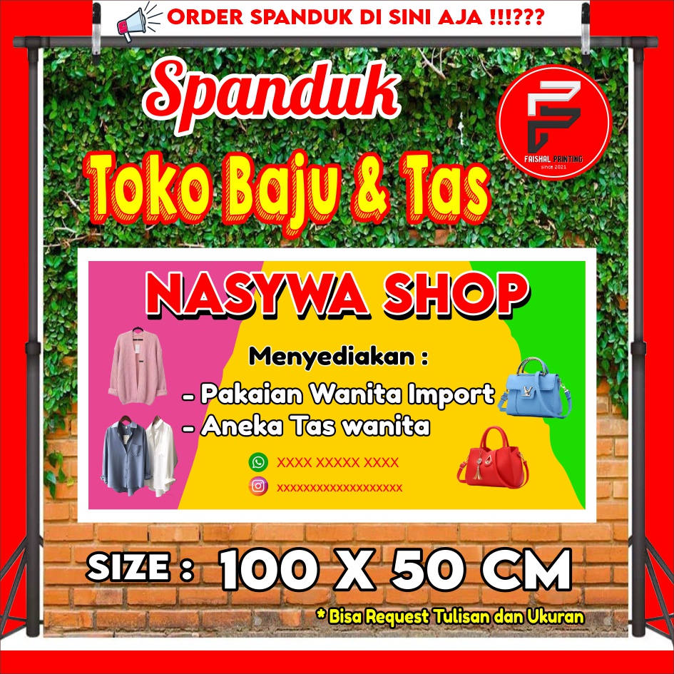 Spanduk Toko Baju dan Tas / Banner Toko Pakaian / Spanduk Toko Ukuran 100 x 50 cm