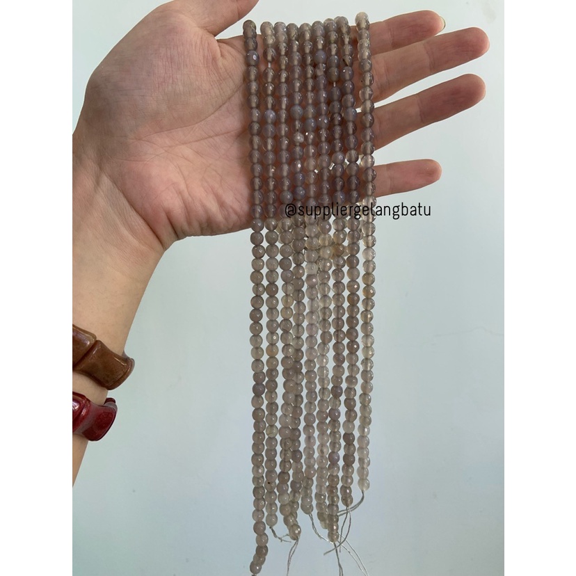 Batu GREY QUARTZ 6mm CUTTING natural bahan gelang kalung abu kuarsa