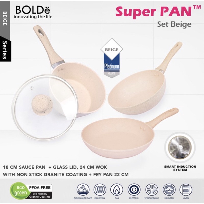 [ BolDe ] BOLDe Super PAN Granite set Panci / Teflon / Wajan Bolde Keramik Anti Lengket