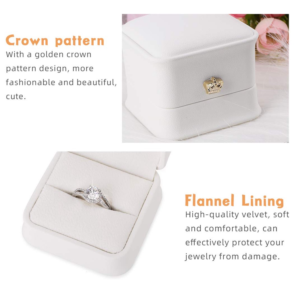 Kotak Cincin Ring Box Bahan Leather Box Kotak Cincin Dengan Crown Kotak Cincin Box Ring Bearer Tempat Leather Untuk Lamaran Pernikahan Tunangan