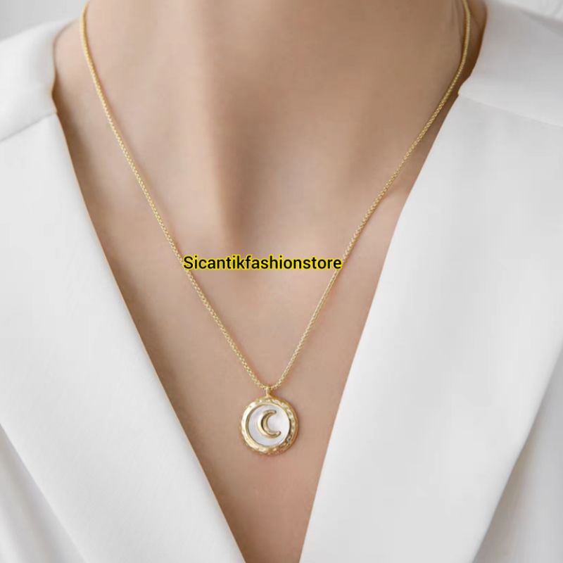 KALUNG TITANIUM WANITA TRENDING LIONTIN BULAN SABIT ASLI TITANIUM FASHION WANITA PERHIASAN WANITA LAPIS EMAS 18K PERHIASAN WANITA TERBARU TERLARIS