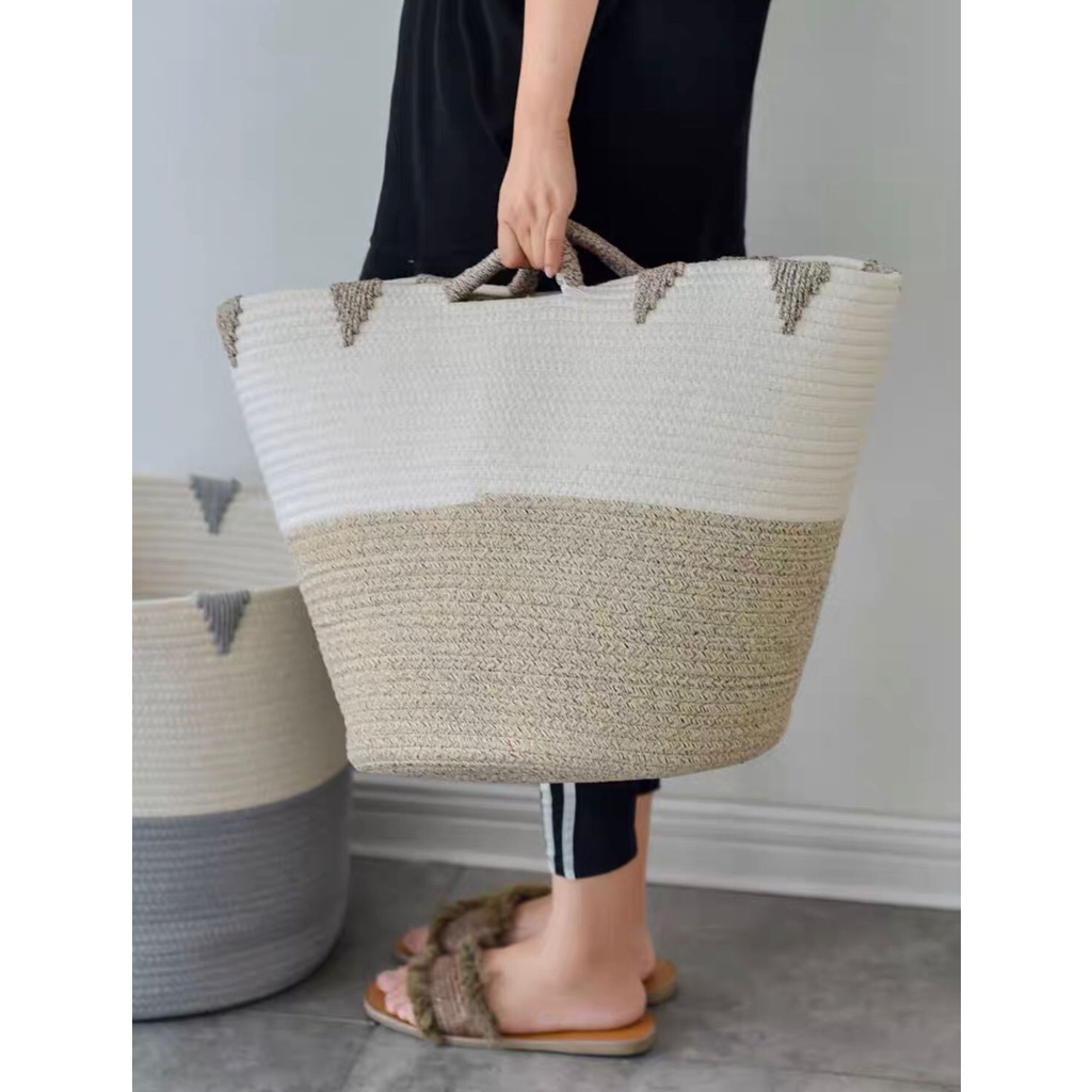 Keranjang Laundry Basket Jerami Nordic - Storage Basket Baju - Keranjang Penyimpanan