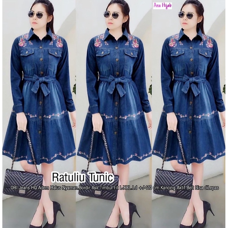 Tunik tunic ori jeans import solo bordir jumbo polos