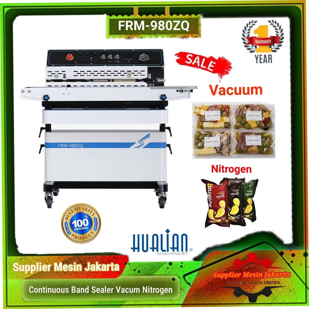 Mesin Continuous Band Sealer Nitrogen & Vacum Sealer FRM-980ZQ HUALIAN