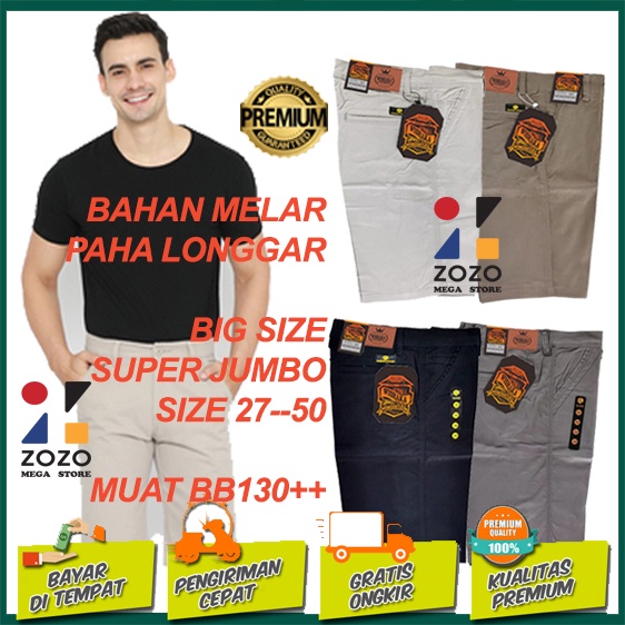 CELANA PENDEK PRIA CHINO JUMBO BIG SIZE Bahan Chinos Street/Melar Longgar