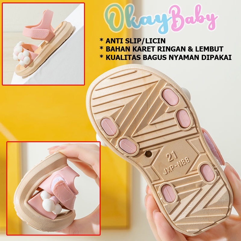 PROMO 12.12 PUNCAK Okaybaby B116 Sandal Anak Perempuan BUNGA POM2 Model Lucu Import Termurah Kekenian