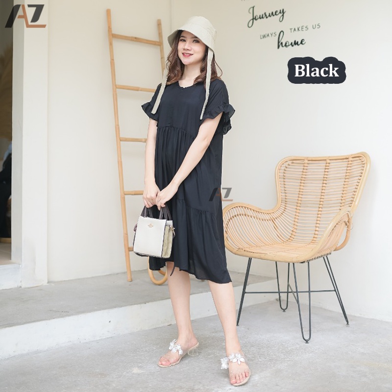 Dress Pendek Wanita Busui Rayon Premium / Baju Daster Busui Bumil Kekinian Resleting Depan Home Dress Ruffle Polos Pendek Selutut Wanita Modern Rayon Premium