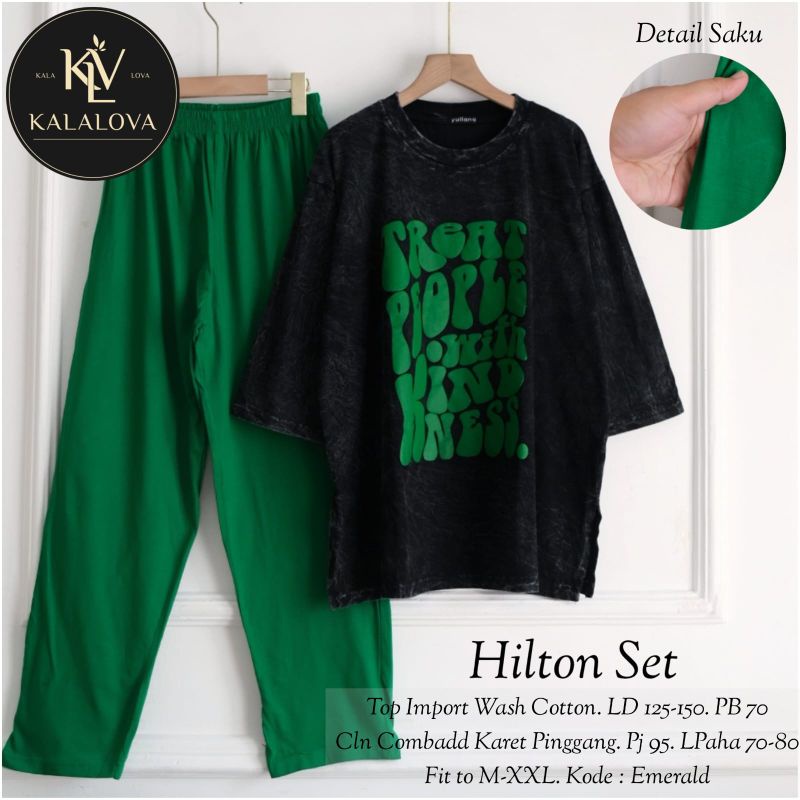 HILTON SET BY KALALOVA | Setelan Wanita Atasan Kaos Bahan Wash Cotton Celana Kaos Combed Super Jumbo