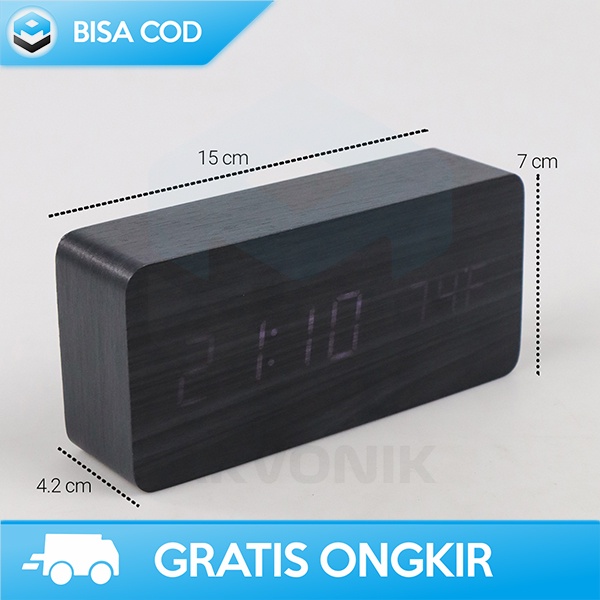 JAM WEKER DIGITAL LED JAM ALARM WITH TEMPERATURE JAM MEJA DESAIN KAYU