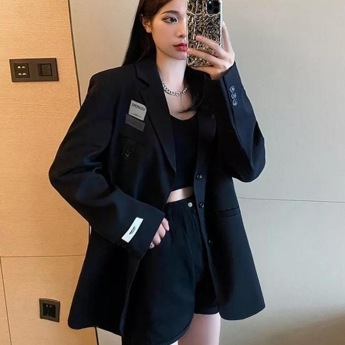 Blazer Wanita Outer Luaran Big Size Hitam Casual Korean Oversize Big Storaadina