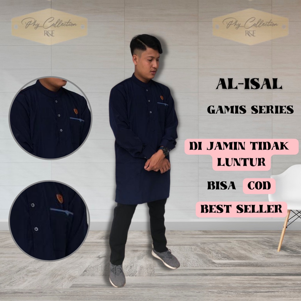 AL-ISAL Atasan Muslim Pria Baju Koko Kurta Pakistan Lengan Manset Pria Dewasa fashion Muslim Terbaru Ukuran M L XL XXL