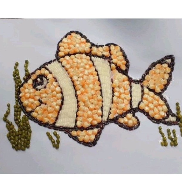 kolase ikan dari biji bijian aesthetic tugas prakarya murah meriah