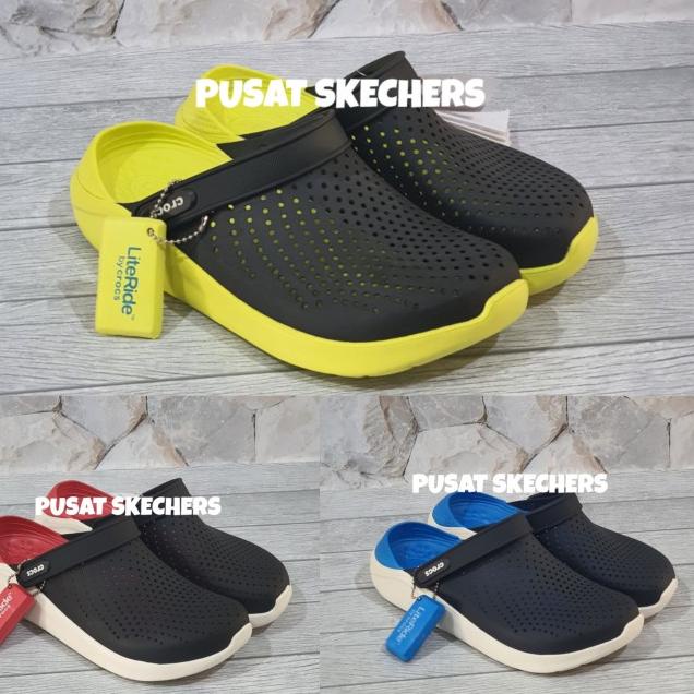 crocs sepatu sandal pria import /sepatu crocs literide man - Hitam, 36