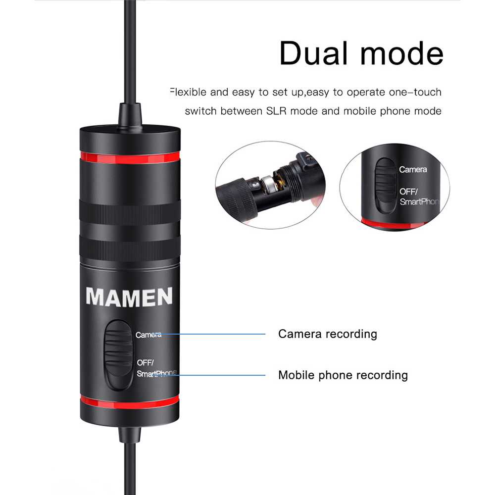 MAMEN Professional Lavalier Microphone Clip Portable 3.5mm Smartphone Laptop Tablet 1 Boya Clip-On Omnidirectional Microphone for Smartphone &amp; DSLR - BY-M1 ONLENY Lavalier Video Recording Microphone Clip Portable 3.5mm - MY-M1