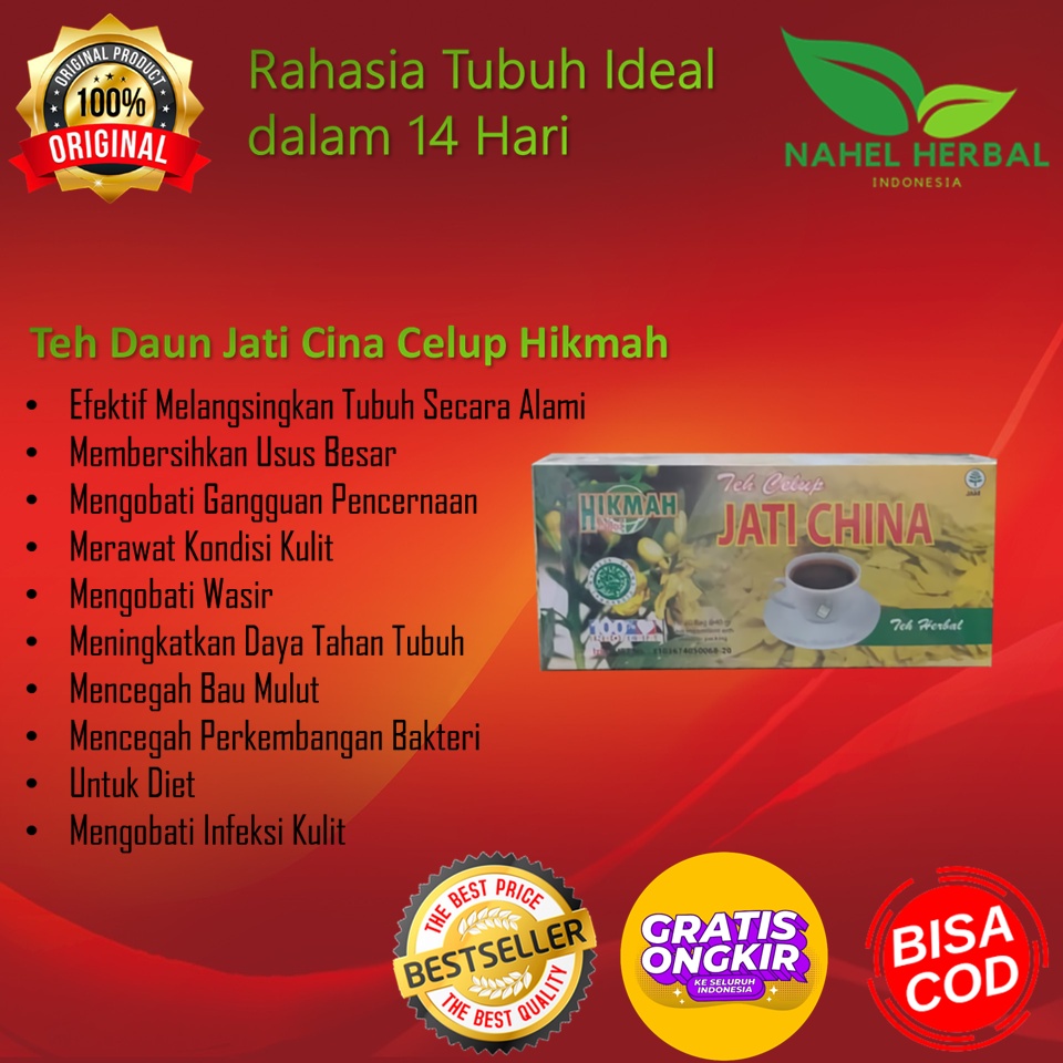 Jamu Susut Perut Kalimantan - Teh Celup Daun Jati Cina Hikmah 100% Ori - Obat Kurus Diet Dokter Deto