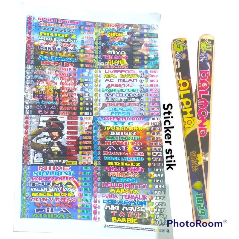 stiker stik adu  isi 76pcs  / sticker stik kayu