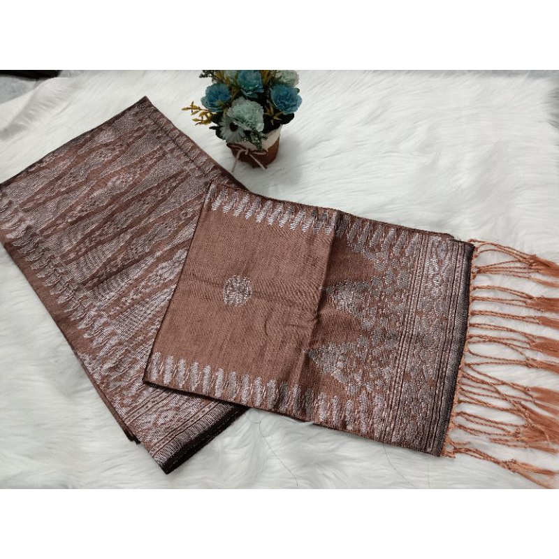 songket silungkang warna coklat soft silver