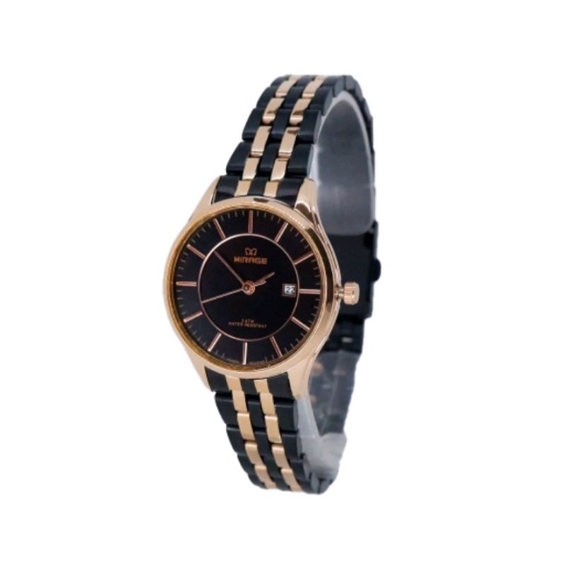 jam tangan wanita;MIRAGE M8544BRP hitam lisy rosegold~ORIGINAL~WATER RESISTANT~TGL~STAINLESS ANTI KA