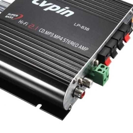 LVPIN MINI HIFI STEREO AMPLIFIER TREABLE BASS BOSTER 12V-LP838 - LVPIN L-838