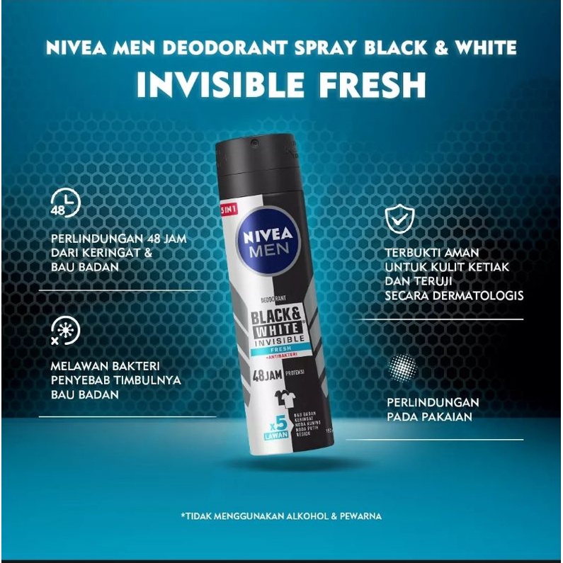 Nivea Men Deodorant Black and White Invisible FRESH Spray 150 ml