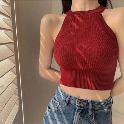 Tanktop Wanita Tali Besar Rajut Crop Top GS073