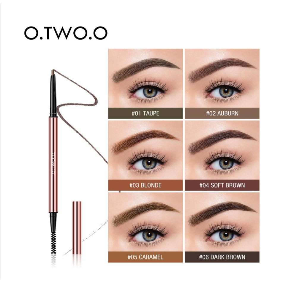 [100% ORIGINAL][READY]O.TWO.O 2 IN 1 Eyebrow Pencil  High Pigment Long Lasting Waterproof Brow Makeup Tahan AIR Tahan Lama