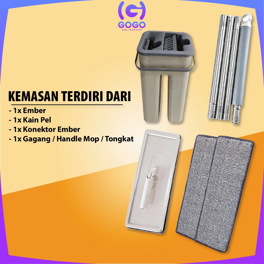 GOGO-C527 Pel Lantai Ember Petak Praktis Multifungsi / Kain Pel Pembersih Lantai / Mop Scratch Flat With Bucket